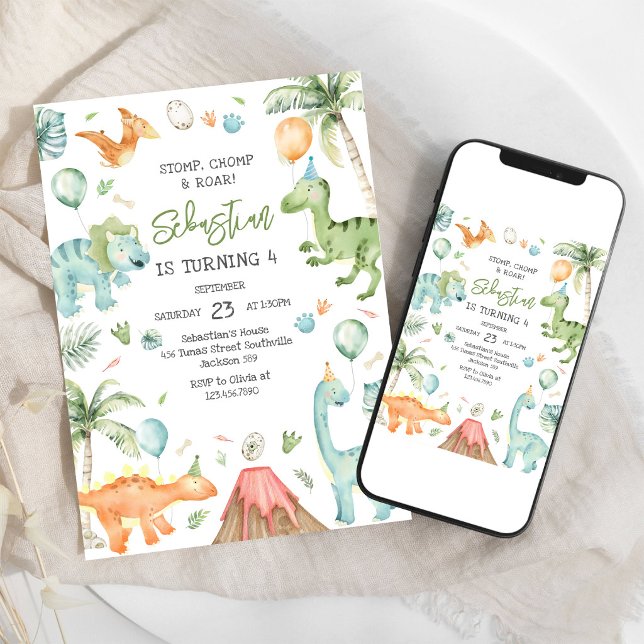 Invitation Fête d'anniversaire Dinosaure Piétinement Dévoreme (Créateur téléchargé)