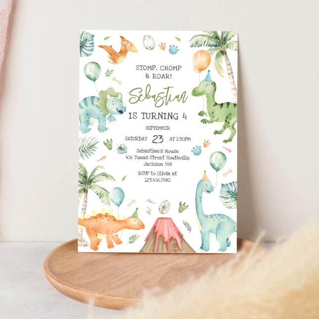 Invitation Fête d'anniversaire Dinosaure Piétinement Mâchonne (Créateur téléchargé)
