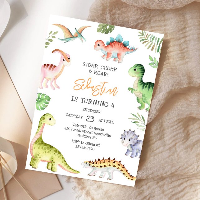 Invitation Fête d'anniversaire Dinosaure Piétinement Mâchonne (Créateur téléchargé)