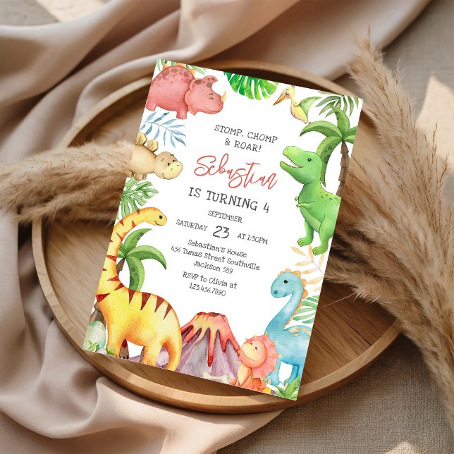 Invitation Fête d'anniversaire Dinosaure Piétinement Mâchonne (Créateur téléchargé)