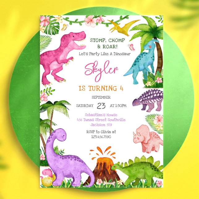 Invitation Fête d'anniversaire Dinosaure Piétinement Mâchonne (Créateur téléchargé)
