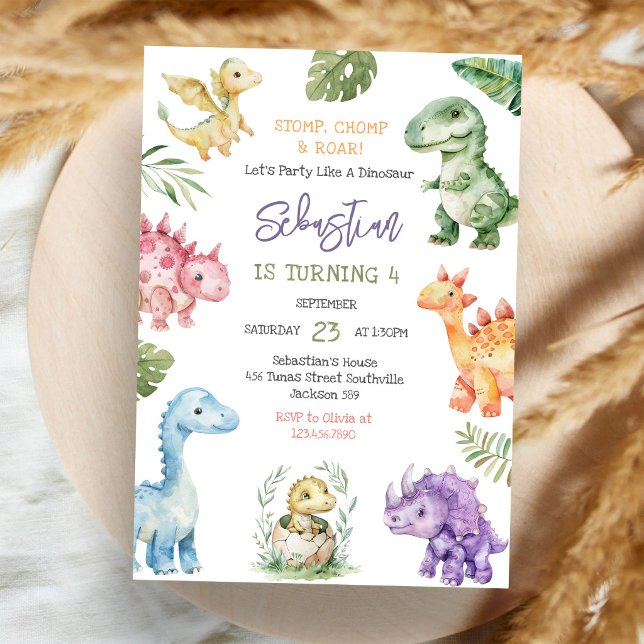Invitation Fête d'anniversaire Dinosaure Piétinement Mâchonne (Créateur téléchargé)