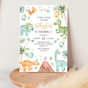 Invitation Fête d'anniversaire Dinosaure Pique Tape Rugit