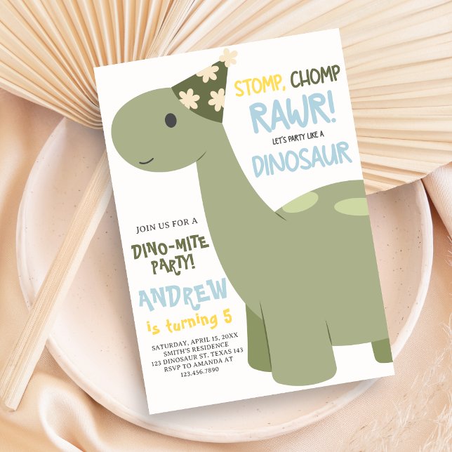 Invitation Fête d'anniversaire Dinosaure Stomp Chomp Rawr (Dinosaur Birthday Party Invitation)
