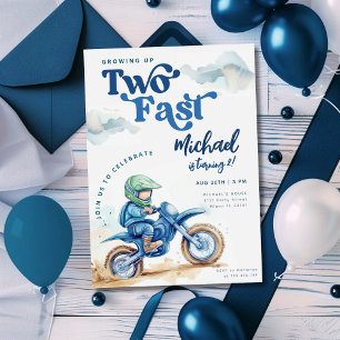 Invitation Fête d'anniversaire Dirt Bike Deux Rapide Vert Ble