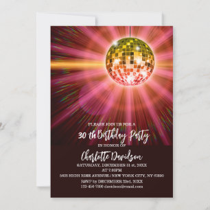 Invitation Fête d'anniversaire Disco 30 ans