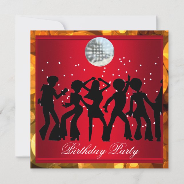 Invitation Fête d'anniversaire Disco 70 ans Rouge rétro 3 (Devant)