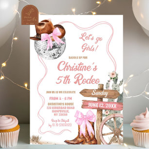 Invitation Fête d'anniversaire disco coquette rose Cowgirl Le