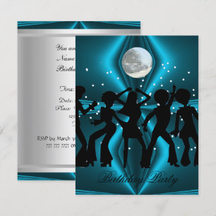 Invitation Fête d'anniversaire disco danse bleue