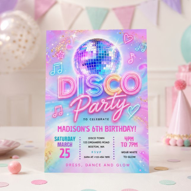 Invitation Fête d'anniversaire Disco Glow  (Créateur téléchargé)