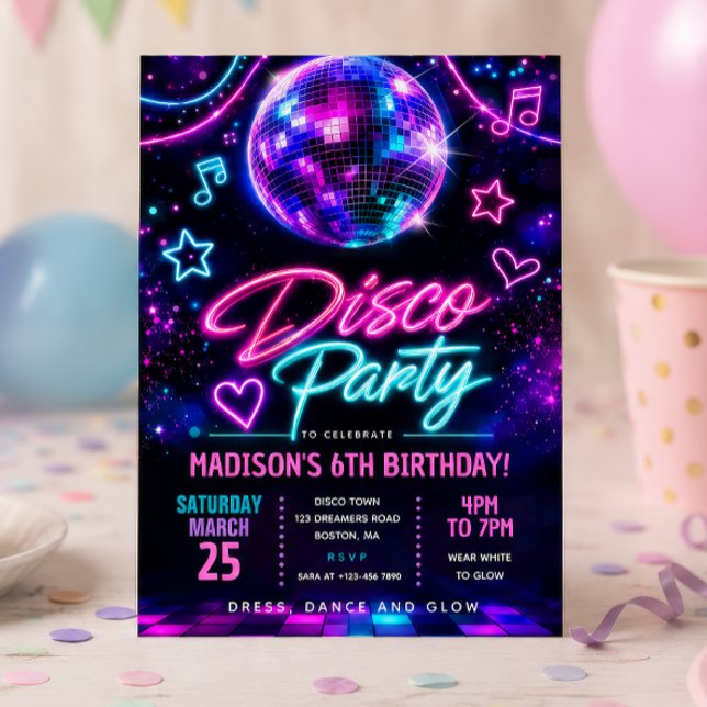 Invitation Fête d'anniversaire Disco Glow  (Créateur téléchargé)
