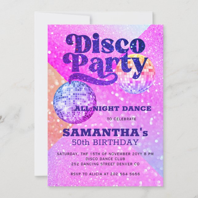 Invitation Fête d'anniversaire disco pour tout âge  (Devant)