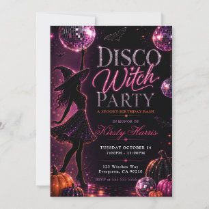 Invitation Fête d'anniversaire disco sorcière effrayante