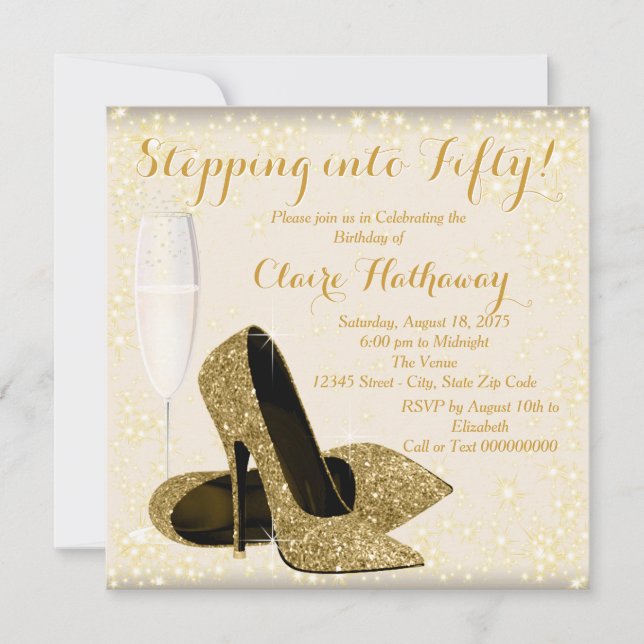 Invitation Fête d'anniversaire d'ivoire et d'or pour femme (Devant)