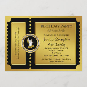 Invitation Fête d'anniversaire d'or de billet de chaussure de