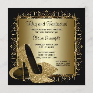 Invitation Fête d'anniversaire d'or de la femme noire de