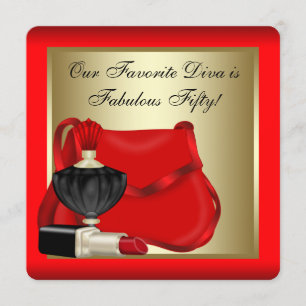 Invitation Fête d'anniversaire d'or de la femme noire rouge