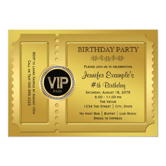 Invitation Fete D Anniversaire D Or Elegante De Billet De Vip Zazzle Fr