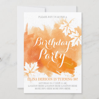 Invitation Fête d'anniversaire d'orange d'aquarelle abstraite