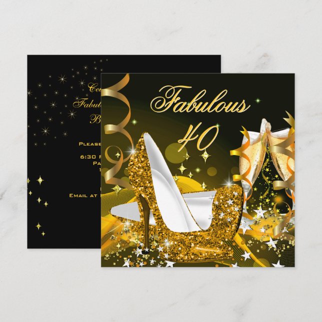 Invitation Fête d'anniversaire dorée pour une femme fabuleuse (Devant / Derrière)