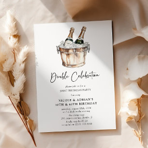 Invitation Fête d'anniversaire double Champagne aquarelle
