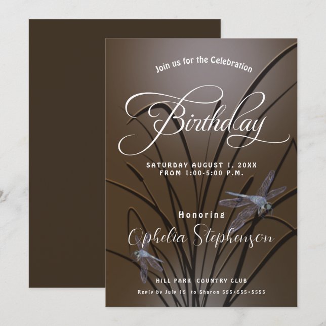 Invitation Fête d'anniversaire douce papillon de nuit Mocha  (Devant / Derrière)