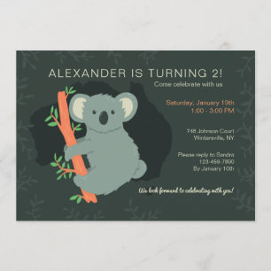Invitation Fête d'anniversaire d'ours koala