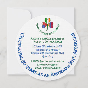Invitation Fête d'anniversaire Drapeau Arménien Irlandais Amé