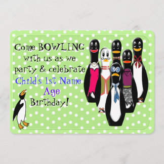 Invitation Fête d'anniversaire drôle de bowling de pingouin
