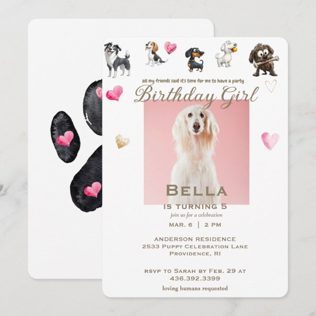 Invitation Fête d'anniversaire drôle de chienne avec photo co (Devant / Derrière)