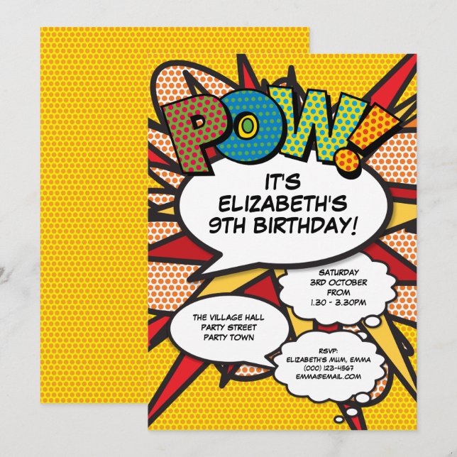 Invitation Fête d'anniversaire drôle moderne Bande dessinée T (Devant / Derrière)
