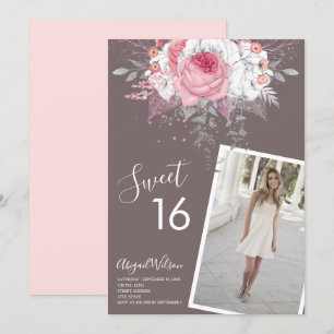 Invitation Fête d'anniversaire d'sweet sixteen rose floral mo