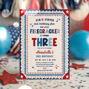 Invitation Fête d'anniversaire du 14 juillet Little Firecrack