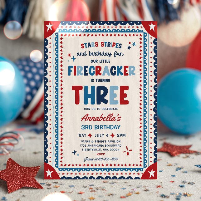 Invitation Fête d'anniversaire du 14 juillet Little Firecrack (Créateur téléchargé)