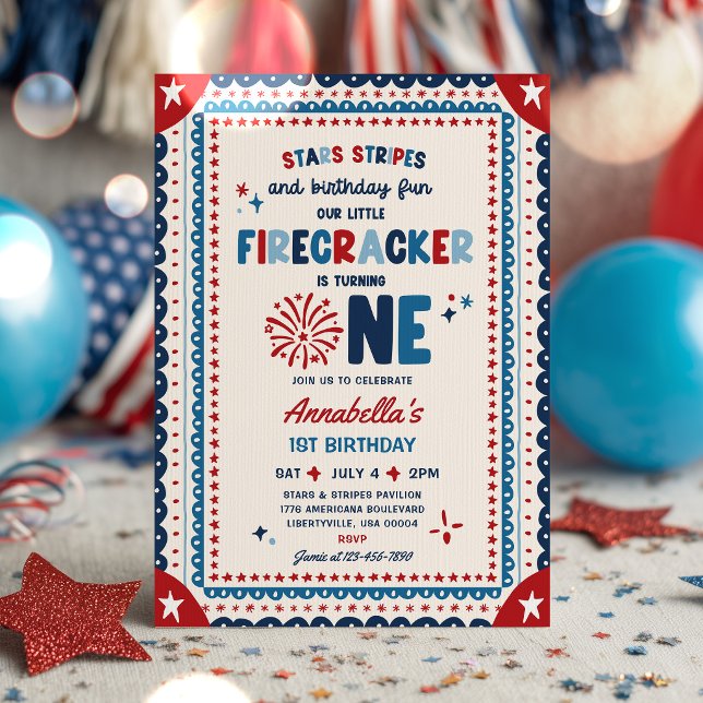 Invitation Fête d'anniversaire du 14 juillet Little Firecrack (Créateur téléchargé)