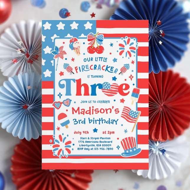 Invitation Fête d'anniversaire du 14 juillet Little Firecrack (Créateur téléchargé)