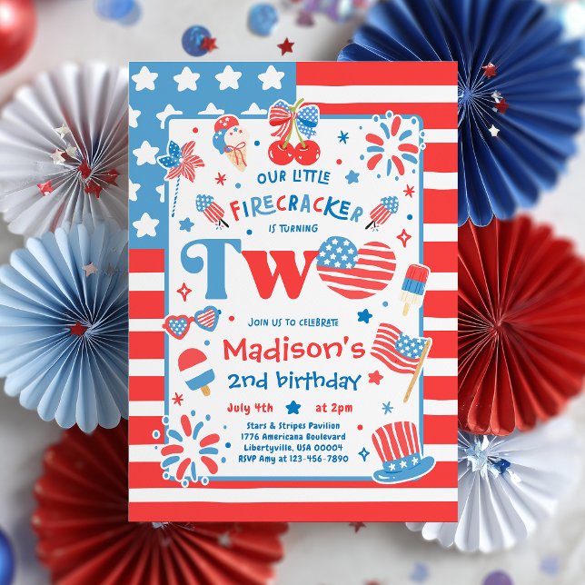 Invitation Fête d'anniversaire du 14 juillet Little Firecrack (Créateur téléchargé)