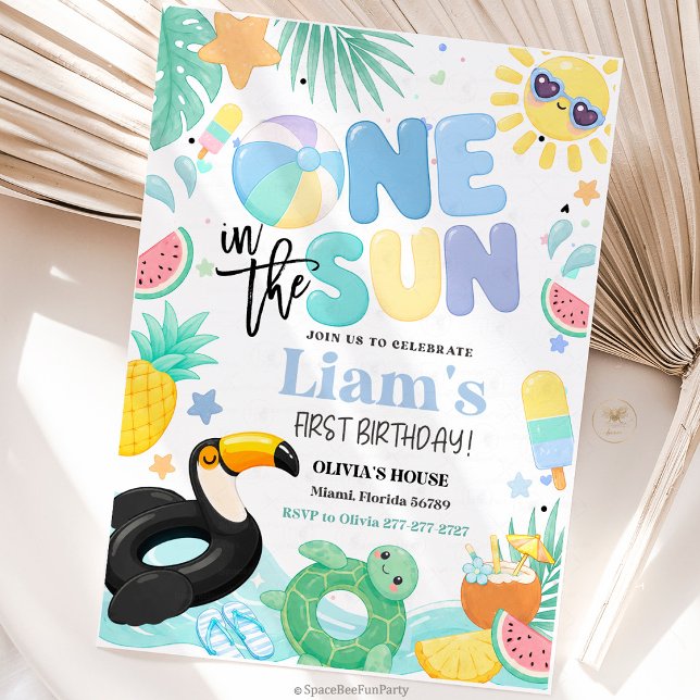 Invitation Fête d'anniversaire du 1er de One In The Sun (One in the Sun birthday invite, 1st birthday invitation, pool party invite, beach birthday invite, s)
