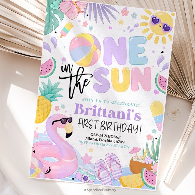 Invitation Fête d'anniversaire du 1er soleil (One in the Sun birthday invite, 1st birthday invitation, pool party invite, beach birthday invite, s)