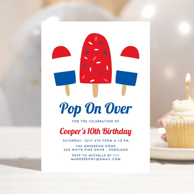 Invitation Fête d'anniversaire du 4 juillet Popsicle Pop On O (Créateur téléchargé)