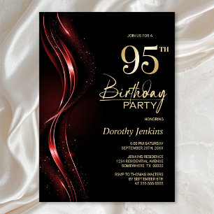 Invitation Fête d'anniversaire du 95e anniversaire, noir et r