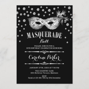 Invitation Fête d'anniversaire du bal de mascarade noir d'arg