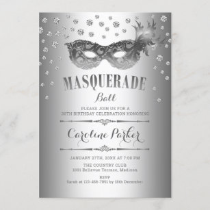 Invitation Fête d'anniversaire du bal mascarade d'argent