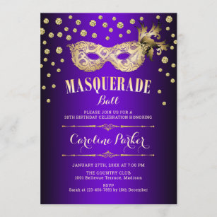 Invitation Fête d'anniversaire du bal mascarade de violet d'o