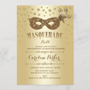 Invitation Fête d'anniversaire du bal mascarade d'or