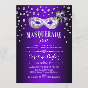 Invitation Fête d'anniversaire du bal mascarade violet d'arge