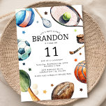 Invitation Fête d'anniversaire du bal sportif pour enfants mo<br><div class="desc">Les fêtes d’anniversaire thématiques sont de plus en plus populaires chez les parents et les enfants, mais une nouvelle tendance se dessine : le sport. Ces invitations sportives à des fêtes d'anniversaire thématiques, avec des images d'aquarelle modernes et ludiques de boules de sport, y compris le tennis, le football, le...</div>