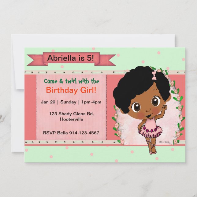 Invitation Fête d'anniversaire du ballet ou de la danse afro- (Devant)
