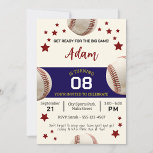 Invitation Fête d'anniversaire du baseball vintage