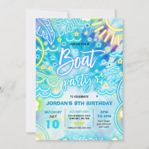 Invitation Fête D'Anniversaire Du Bateau Au Lac Tie Dye Glow